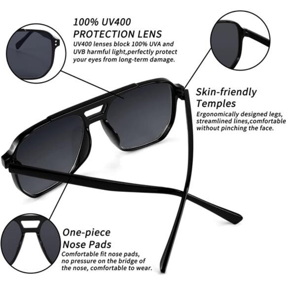 Retro Square Aviator Sunglasses Women Men 70s Vintage Trendy UV400 Sun Glasses - Picture 6 of 7